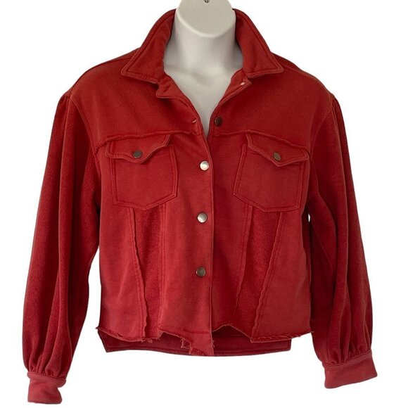 POL Jeans Style Oversized Cropped Jacket Sweatshirt Rust Trucker Pockets  Size S - Picture 2 of 9